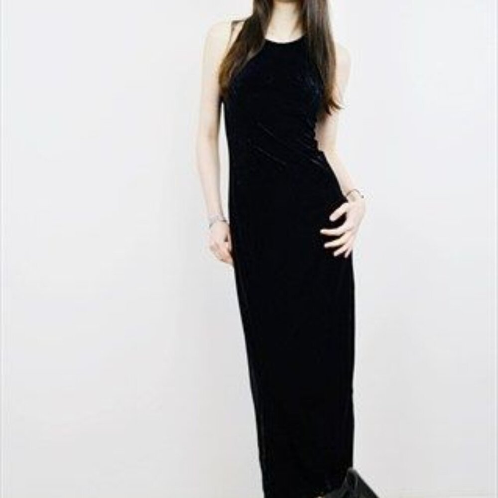 90's Y2K Black Velvet Maxi Dress sz S